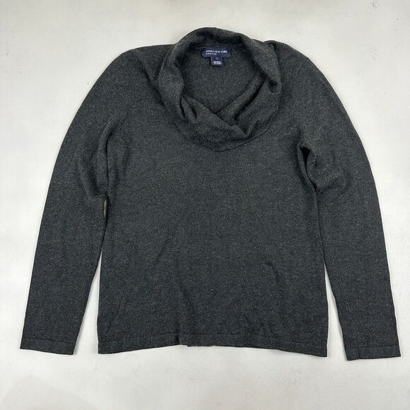 Jones New York Signature Gray Cowl Neck Sweater Size L Wool Blend Long Sleeve - Picture 2 of 8